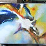 Abstract painting / acrylic, / 83 cm / 67 cm / signed JP Hallet