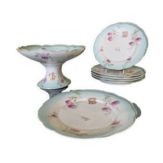 1 lot d'assiettes dessert et compotier en porcelaine monogrammes or fin - service de table