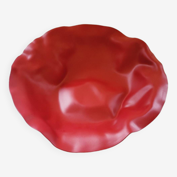 Alessi Fruit Bowl In Red Crumpled Metal Lluis Clotet 2000