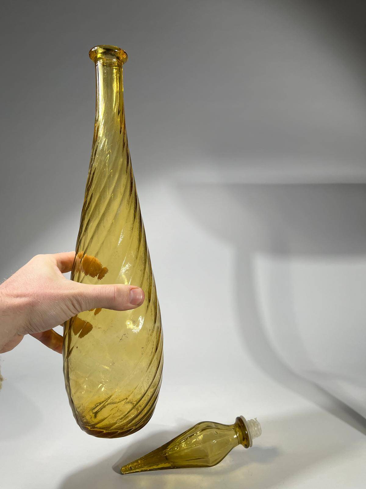 Yellow orange genie bottle in diamond wave textured glass, Glassware