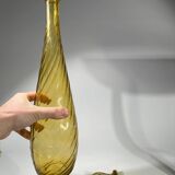 Yellow orange genie bottle in diamond wave textured glass, Glassware