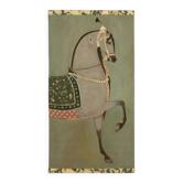 Painted canvas featuring a light-coloured Indian horse in profile. Contemporary.