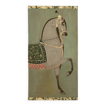 Painted canvas featuring a light-coloured Indian horse in profile. Contemporary.