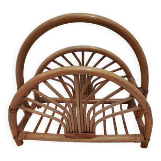 Woven bamboo magazine rack from the 1970s