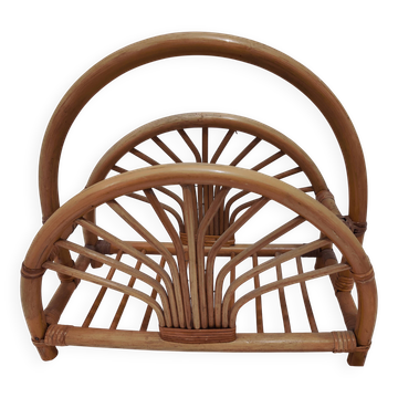 Woven bamboo magazine rack from the 1970s