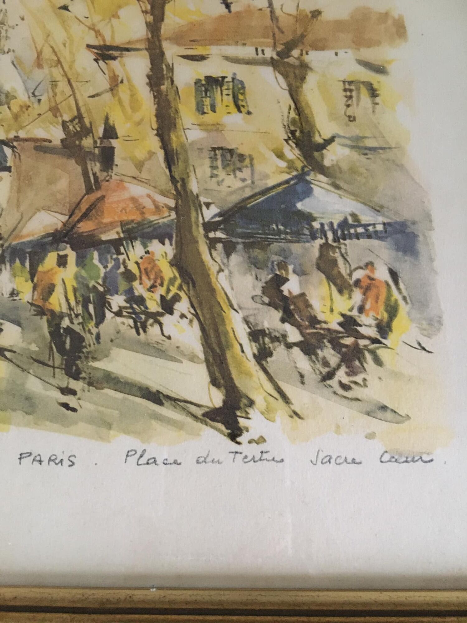 Watercolor on cream paper PARIS Place du Tertre Sacré Coeur. Work signed Marius GIRARD (1960s)