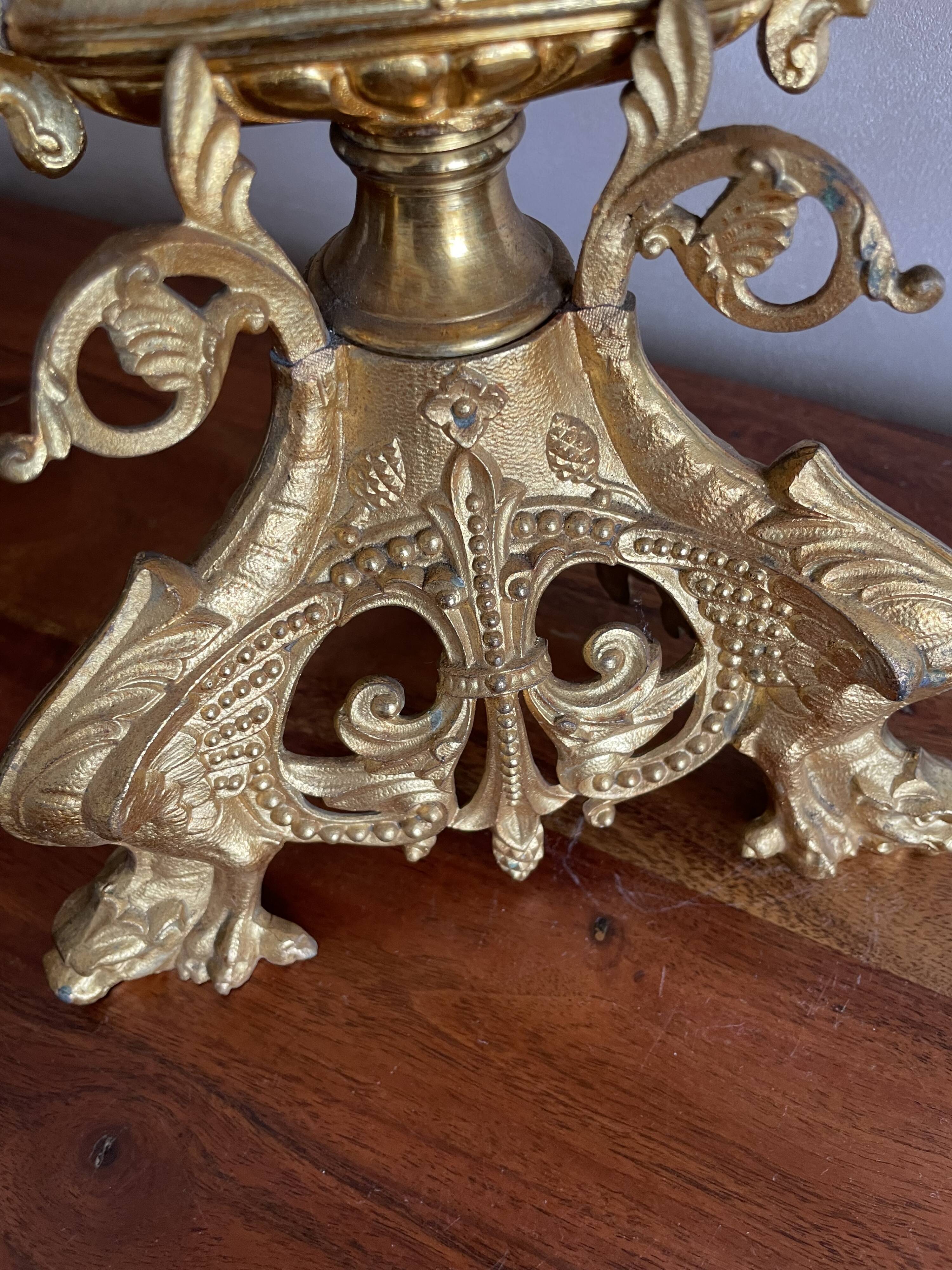 Brass church candelabra with fleur-de-lys