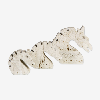 Set of 3 travertine horse sculptures by Fratelli Mannelli