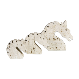 Set of 3 travertine horse sculptures by Fratelli Mannelli