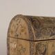 Antique wooden box covered with painted parchment, Italy, 19th-20th century.