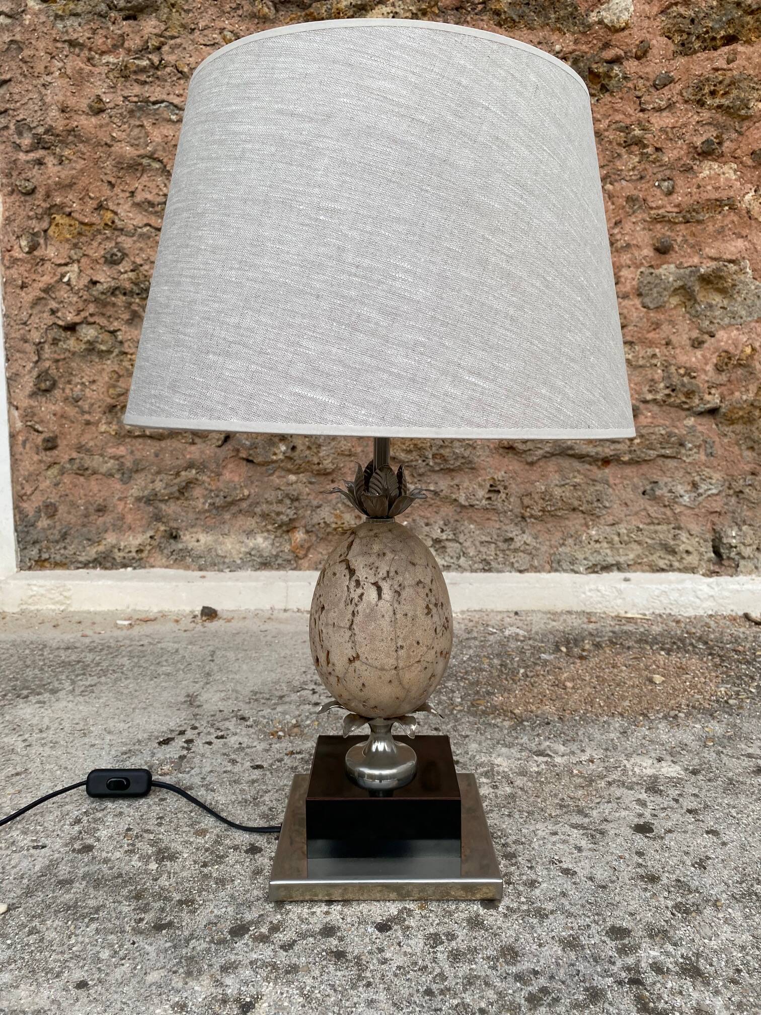 Table lamp or living room travertine and silvered metal Philippe Barbier