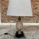 Table lamp or living room travertine and silvered metal Philippe Barbier
