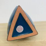 Blue ceramic vase, triangular and pot-bellied
