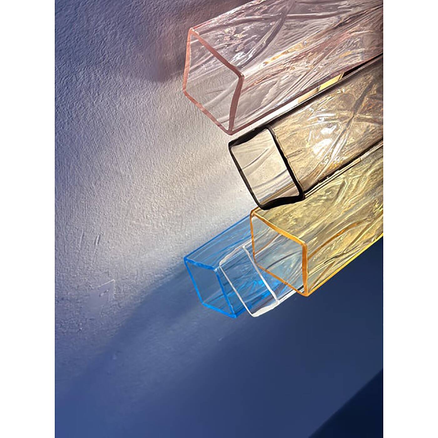 Set of Two Multicolored "Squares Bark" Murano Glass Wall Sconces in Barovie