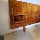 Varnished mahogany headboard, integrated bedside tables, 1960s