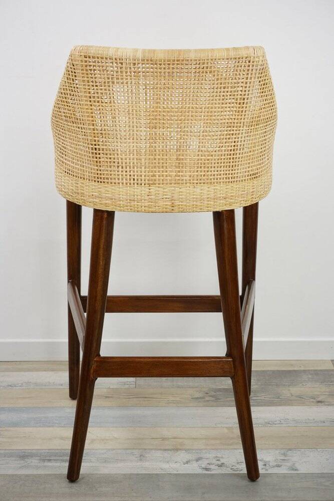 Wooden and rattan bar stool, France