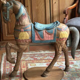 Vintage solid wood polychrome horse on legs