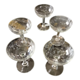 Set of five champagne glasses engraved vintage