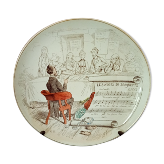 Assiette de collection ( creil et montereau , terre de fer ) sujets musicaux  les noces de jeannette