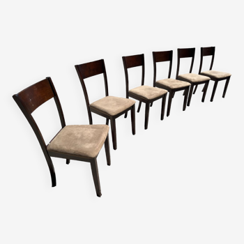 Set of 6 vintage wood and velvet chairs