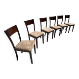 Set of 6 vintage wood and velvet chairs