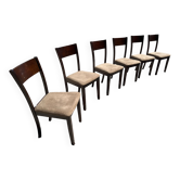 Set of 6 vintage wood and velvet chairs