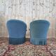 False pair of toad armchairs – Duck blue velvet – Mixed legs XI