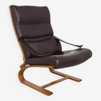 Fauteuil lounge en cuir par Nelo Möbel Suède, 1970