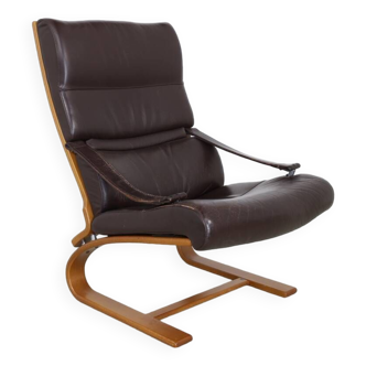 Fauteuil lounge en cuir par Nelo Möbel Suède, 1970