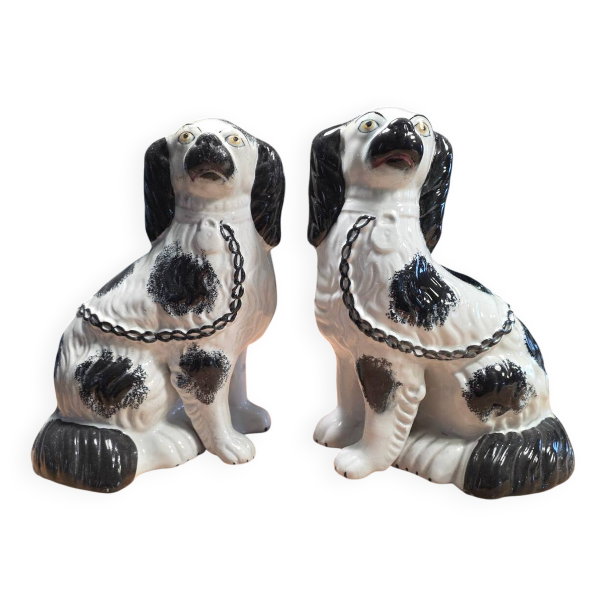 Pair of Staffordshire-type ceramic dogs - King Charles - 20th century
