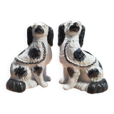 Pair of Staffordshire-type ceramic dogs - King Charles - 20th century