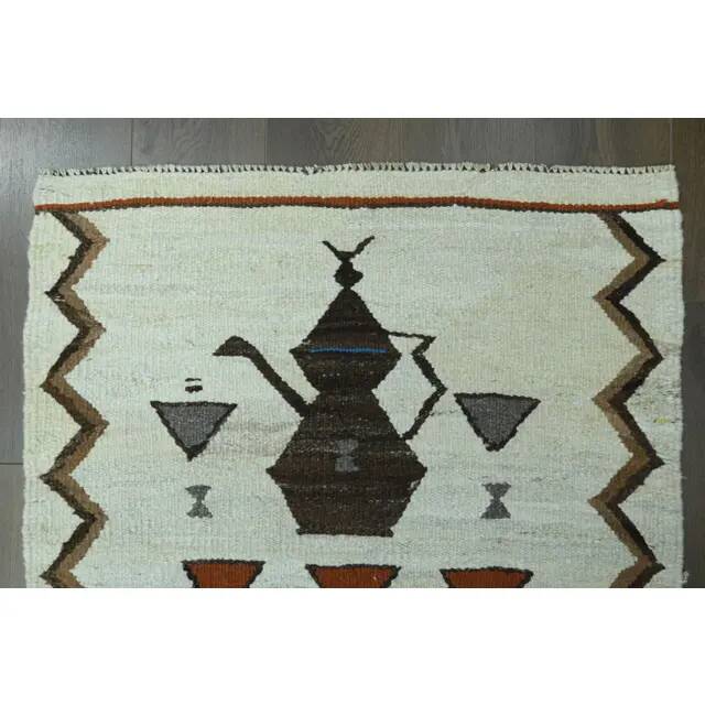 1970s Vintage Turkish Oushak Handmade Wool Cotton White Runner Rug 91x328