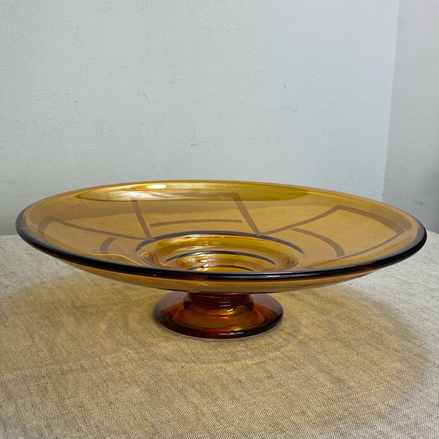 Large Art Deco amber glass bowl