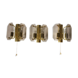 3 brass and vintage glass wall sconces