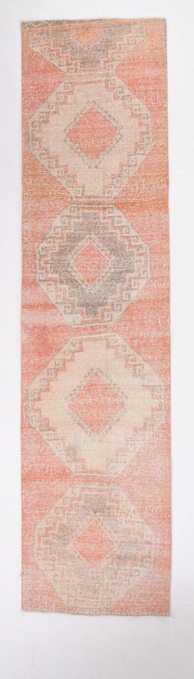 3x12 Pale Red & Brown Vintage Runner Rug, 82x336Cm