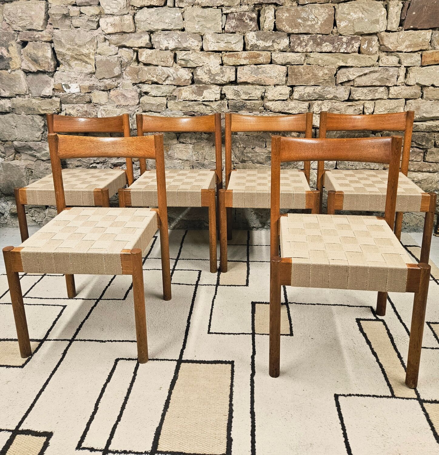 6 Scandinavian chairs 1960" braided straps