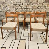 6 Scandinavian chairs 1960" braided straps