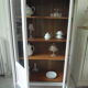 Showcase, old weathered vessel pearl gray, 2 glass doors.