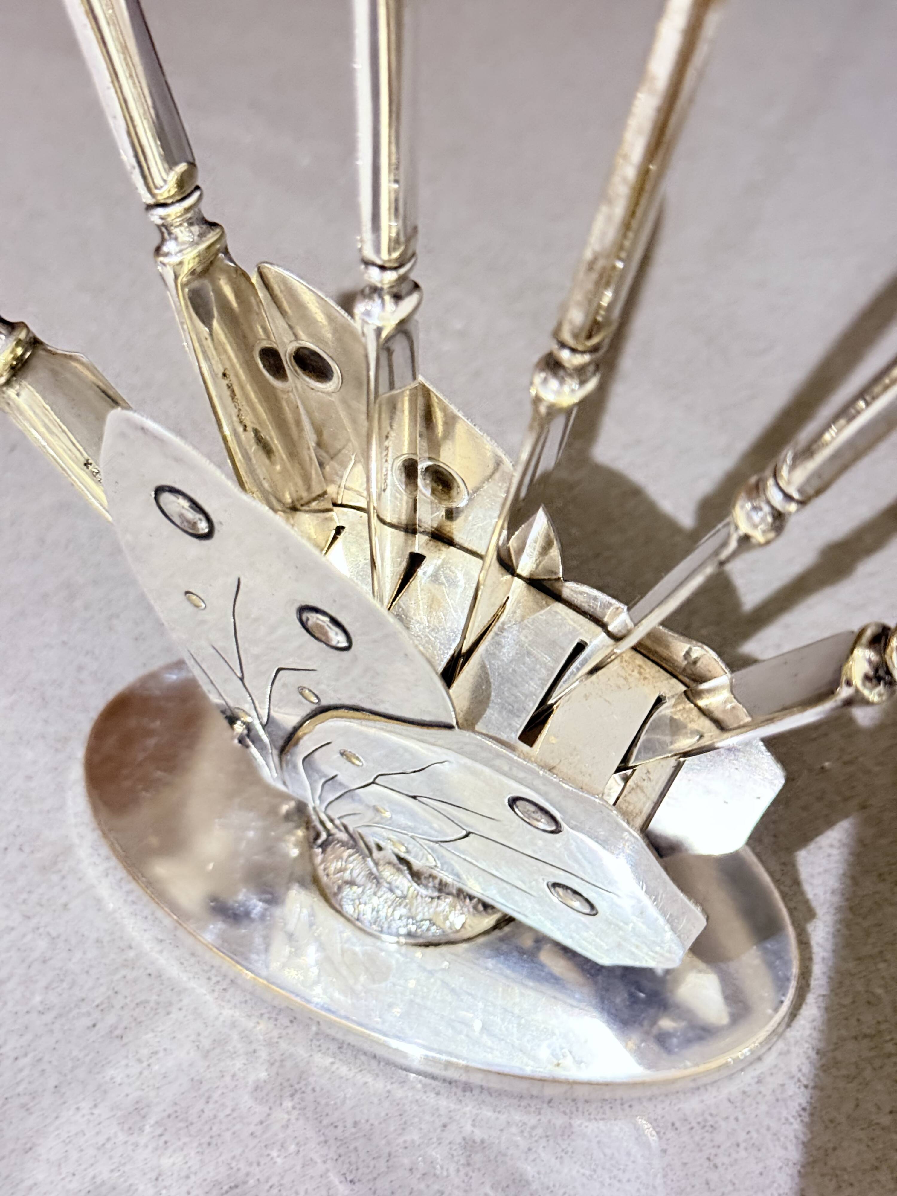Vintage Silver-Plated Butterfly Knife Holder Set of Six Decorative Butter Knives