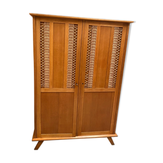 Armoire bois et rotin