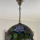 Tiffany-style floral stained glass pendant light in brass D40cm