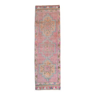3x10 Pale Pink Turkish Runner Rug, 90x293Cm