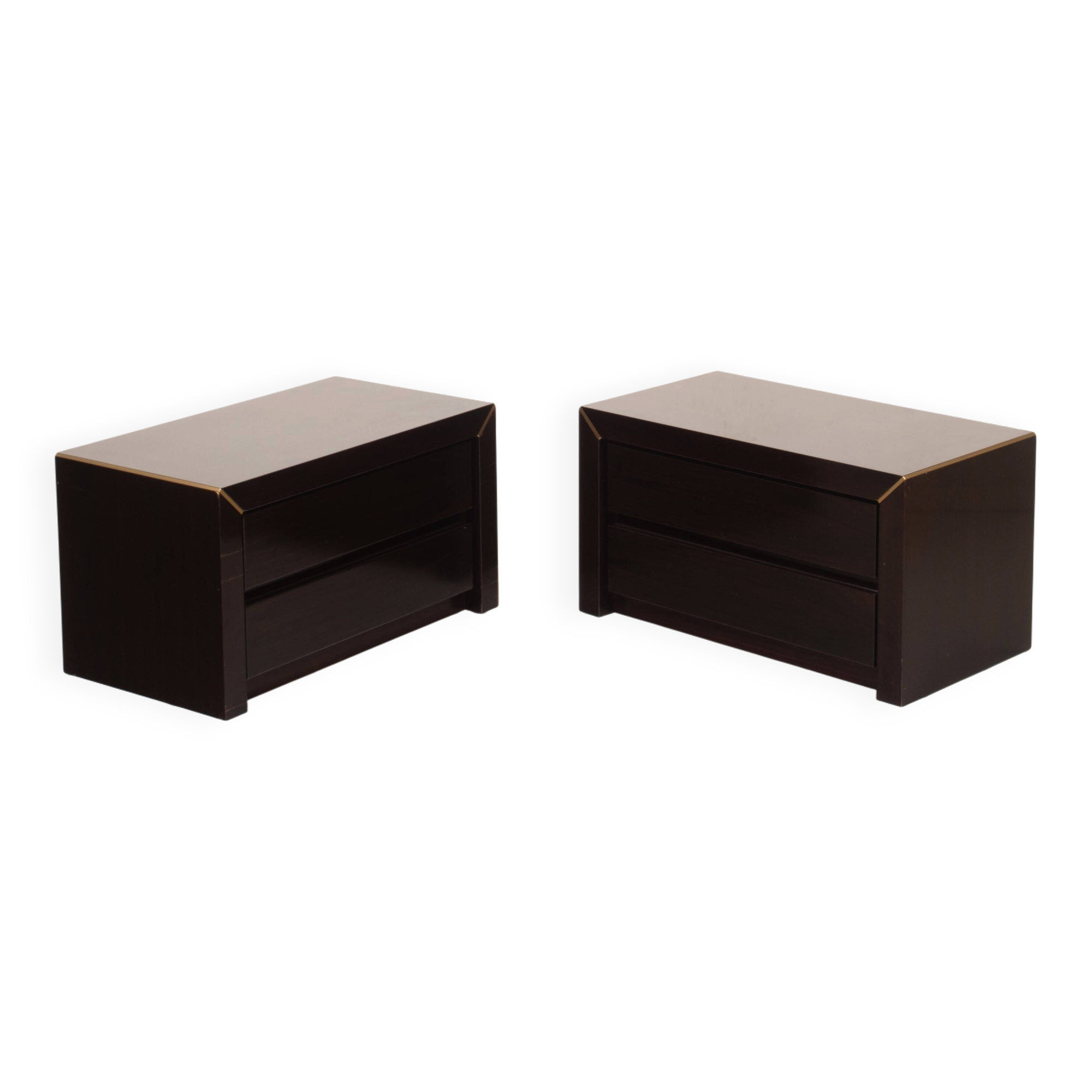 Pair of African rosewood and brass bedside tables for Fratelli Turri