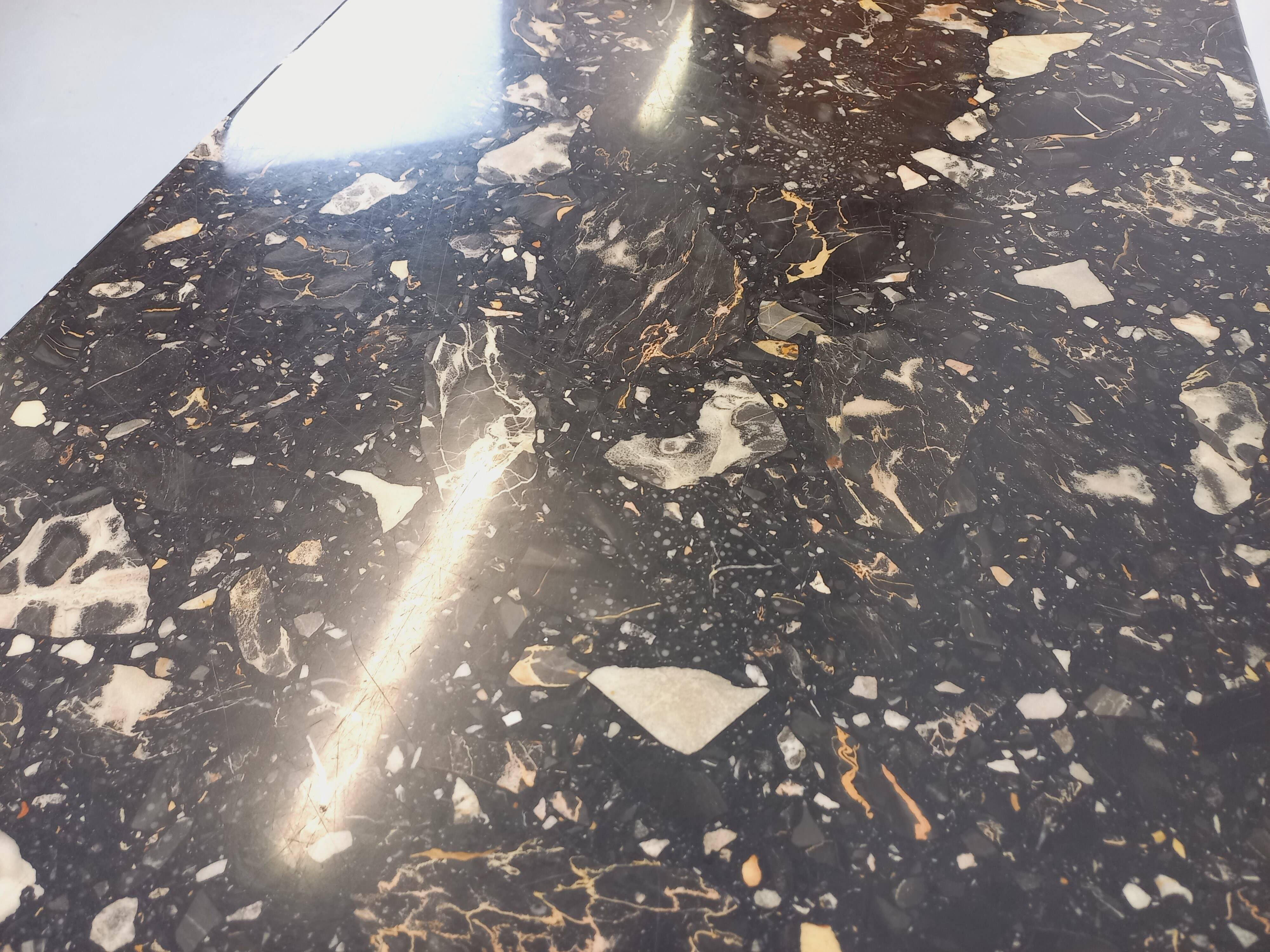 Vintage rectangular coffee table in black marble and smoked glass from the 1970s.