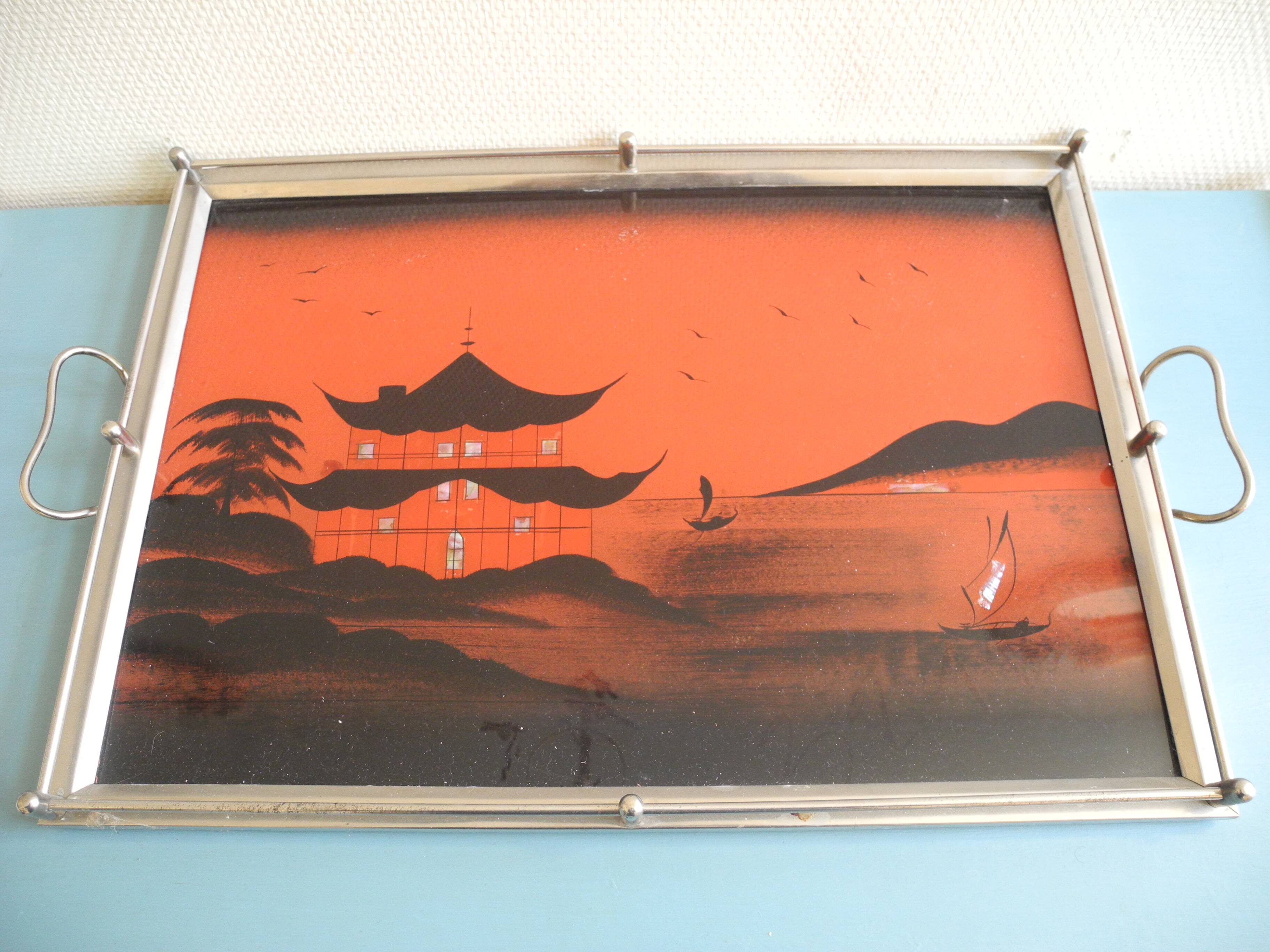 Art Deco style Asian plateau antique pagoda tray Japonais decor