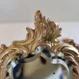 Small vintage 19th century mirror or hand mirror, bronze, beveled glass, baroque, rococo style.