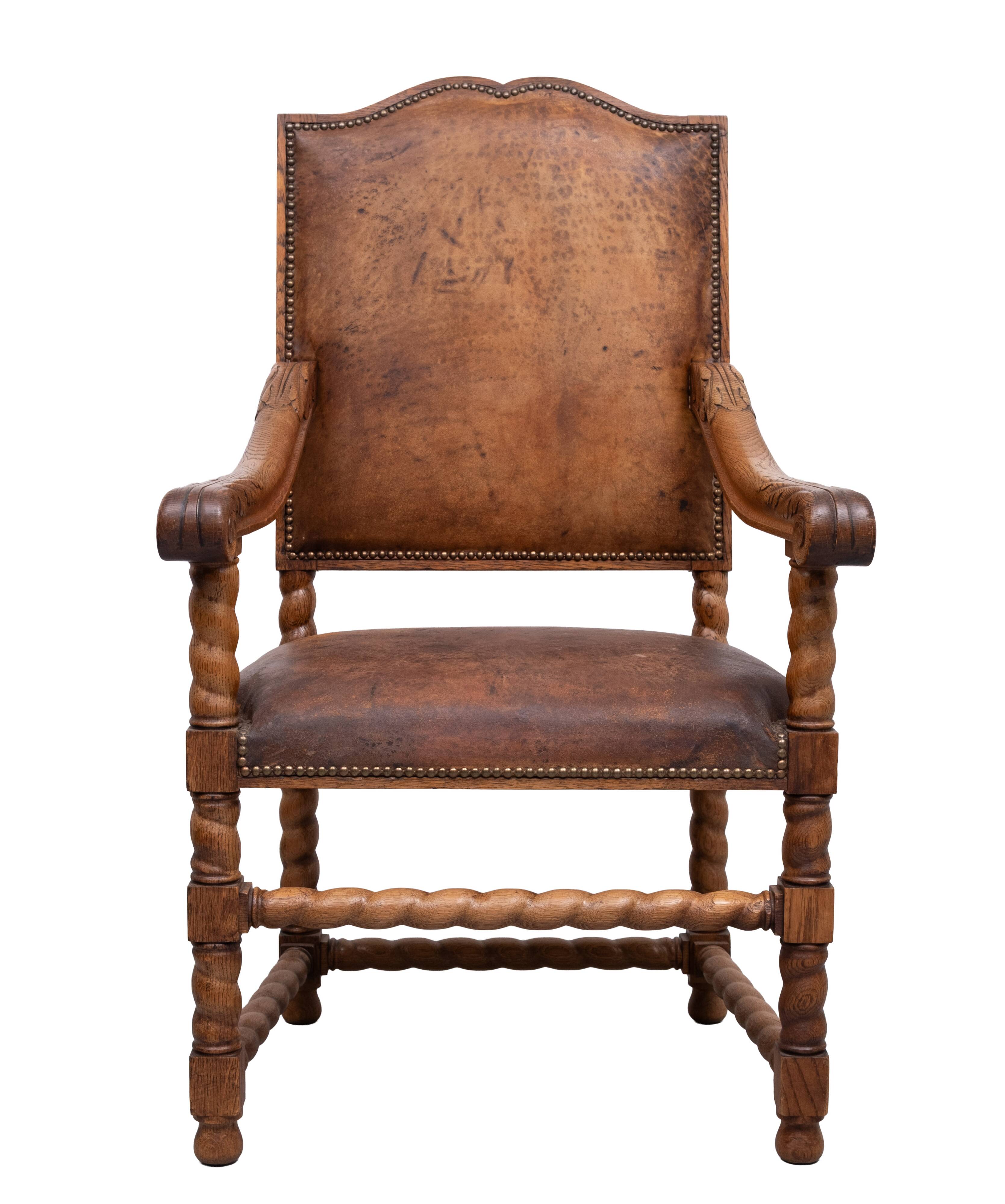 Dutch 19th Century Oak Baroque open Arm Chair
