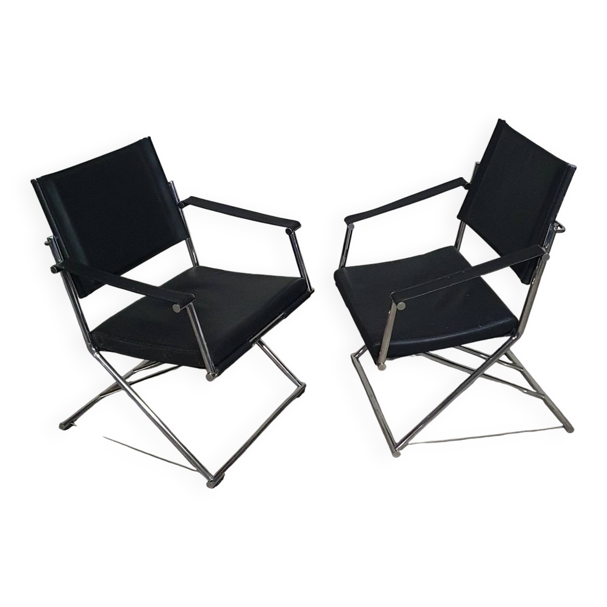 2 leather chrome folding chairs