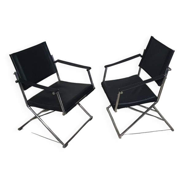 2 chaises pliantes en cuir chromé