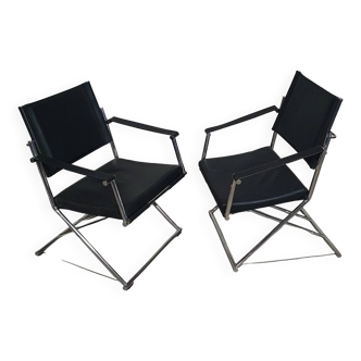 2 leather chrome folding chairs